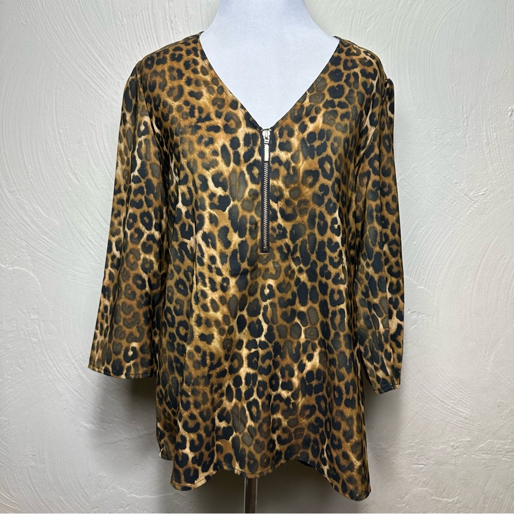 Express Blouse Animal Print Zip Up Medium NWT!